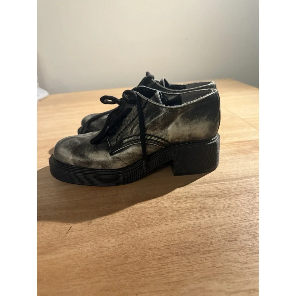 Vintage Steve Madden Bali 90s Platform Oxford Shoes Sz 8 Distressed Black Grunge